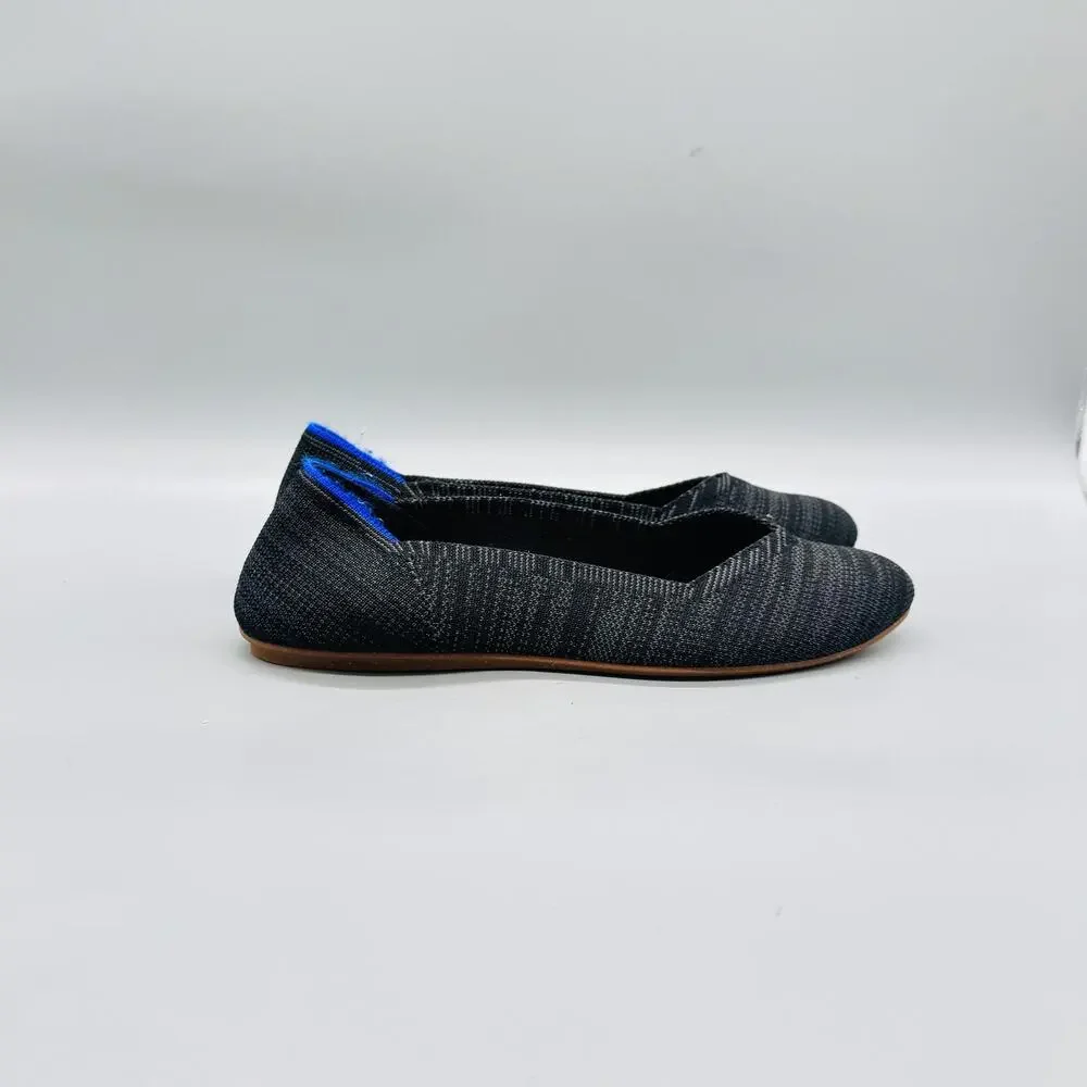 Rothy's Shoes Women 8 Gray Knit The Flat Ballet Flats Slip On Comfort Casual